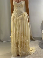 Aristocratic A-line Sweetheart Appliques Lace Sweep Train Chiffon Corset Prom Dress