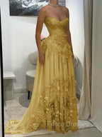 Aristocratic A-line Sweetheart Appliques Lace Sweep Train Chiffon Corset Prom Dress