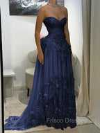 Aristocratic A-line Sweetheart Appliques Lace Sweep Train Chiffon Corset Prom Dress
