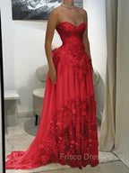 Aristocratic A-line Sweetheart Appliques Lace Sweep Train Chiffon Corset Prom Dress