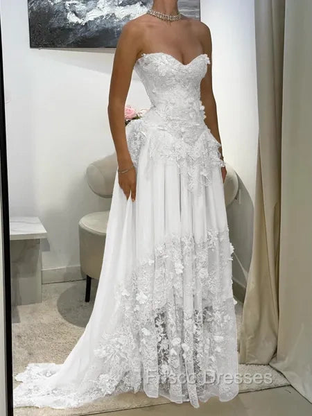 Aristocratic A-line Sweetheart Appliques Lace Sweep Train Chiffon Corset Prom Dress