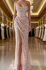 Pink Sheath Sequin Formal Prom Dress Elegant Dress Formal Prom Floor Length Sleeveless Strapless Masquerade Dress