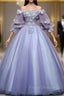 At Great Prices Purple Ball Gown Tulle Off the Shoulder Appliques Short Sleeve Quinceanera Dress