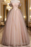 Attractive Pink Tulle Pleats Beading Formal Prom Dress