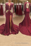 Awesome V-neck Long Sleeve High Slit Mermaid Formal Prom Dress