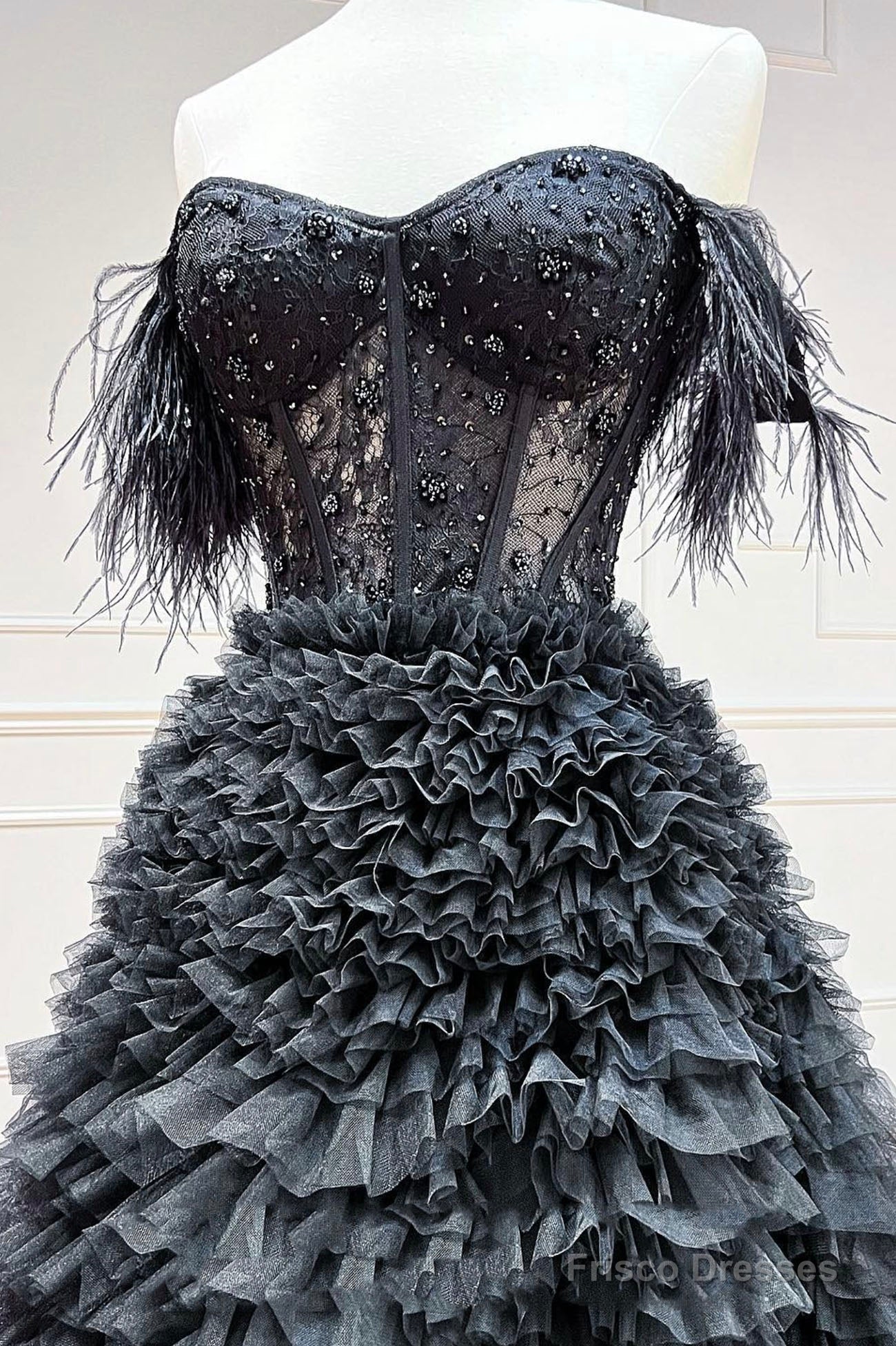 Black Tulle Long Ball Gown, A-Line Off the Shoulder Evening Gown Secondary image