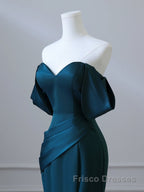 Simple Off Shoulder Satin Ink Blue Long Formal Prom Dresses, Ink Blue Long Formal Dresses