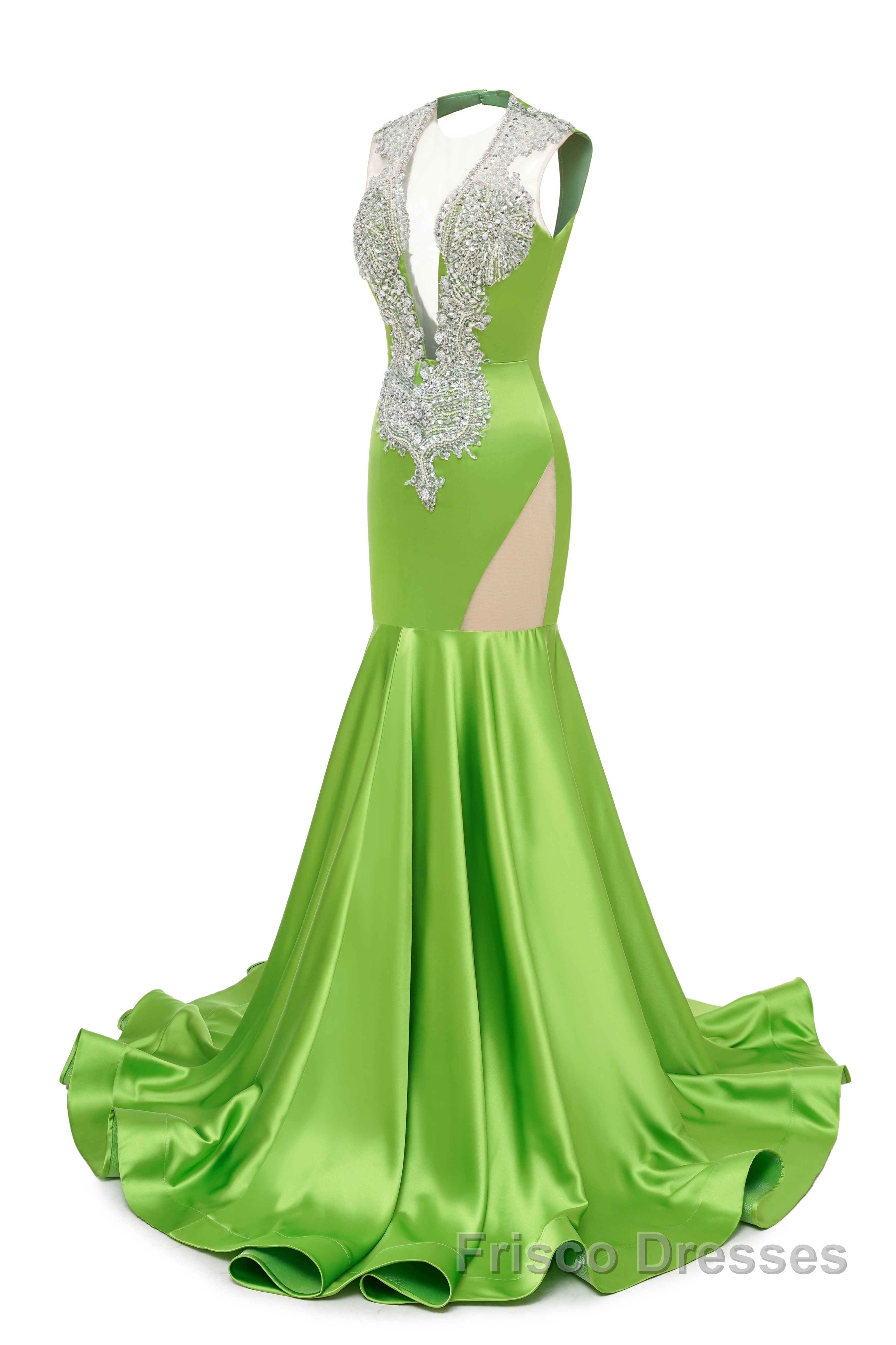 V-Neck Mermaid Brush Train Hollow Sleeveless Beading Evening Dresses