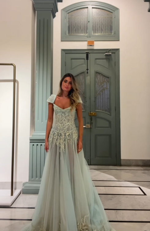 Baby Blue A Line Exquisite Beaded Tulle Prom Dress Wedding Guest Dress Secondary image