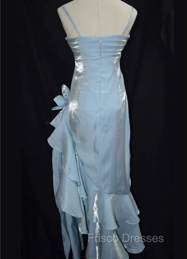 Baby Blue Vintage Floral Dress Asymmetrical Hem Formal Prom Gown Secondary image