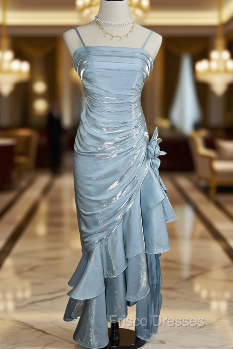 Baby Blue Vintage Floral Dress Asymmetrical Hem Formal Prom Gown Main image