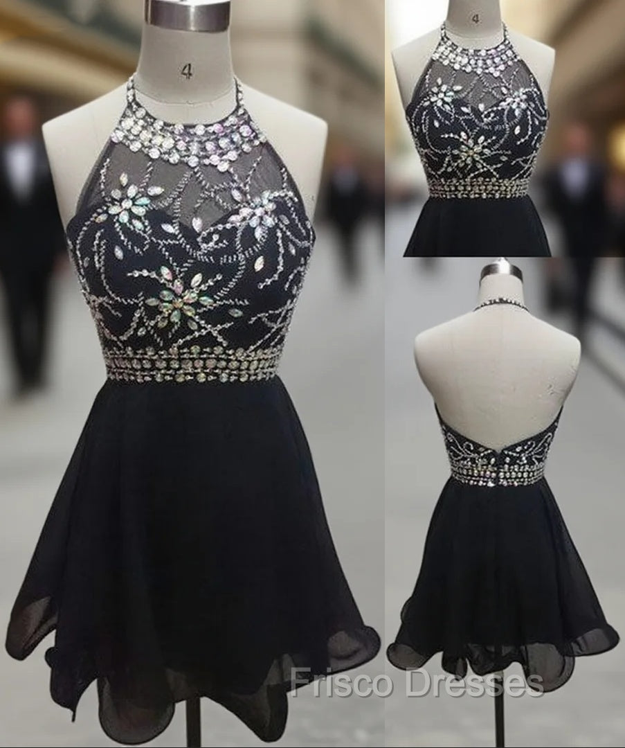 Backless Black Short Formal Prom Dress, Cute Homecoming Dress Main image