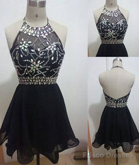 Backless Black Short Prom Dresses, Cute Homecoming Dresses