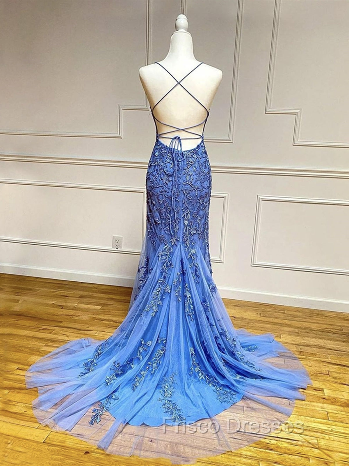Backless Blue Lace Formal Prom Dress, Open Back Blue Lace Formal Graduation Dress Secondary image