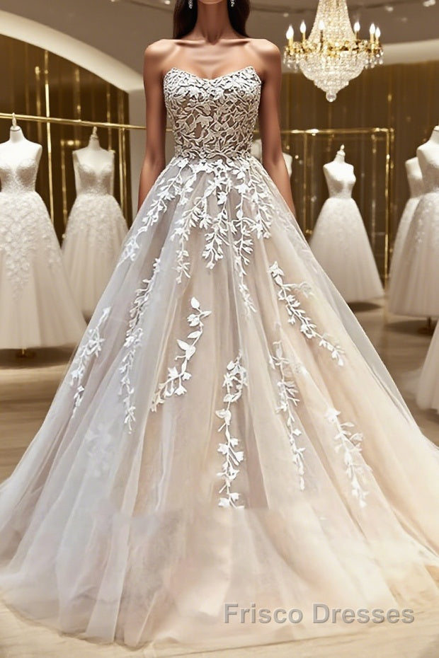 Backless Champagne Lace Wedding Dresses, Backless Champagne Lace Formal Formal Prom Evening Dresses Main image