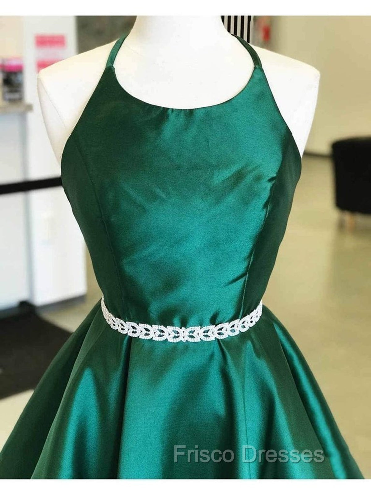 Backless Dark Green Short Formal Prom Dress, Short Dark Green Formal Homecoming Dress