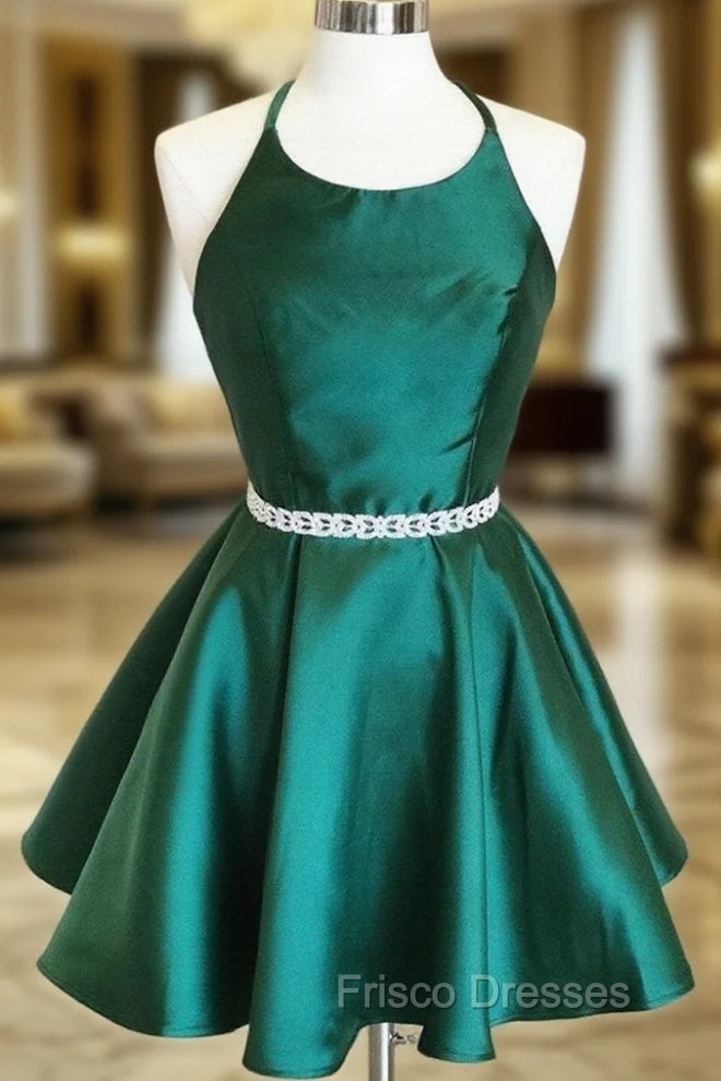 Backless Dark Green Short Formal Prom Dress, Short Dark Green Formal Homecoming Dress Main image