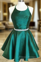 Backless Dark Green Short Formal Prom Dress, Short Dark Green Formal Homecoming Dress