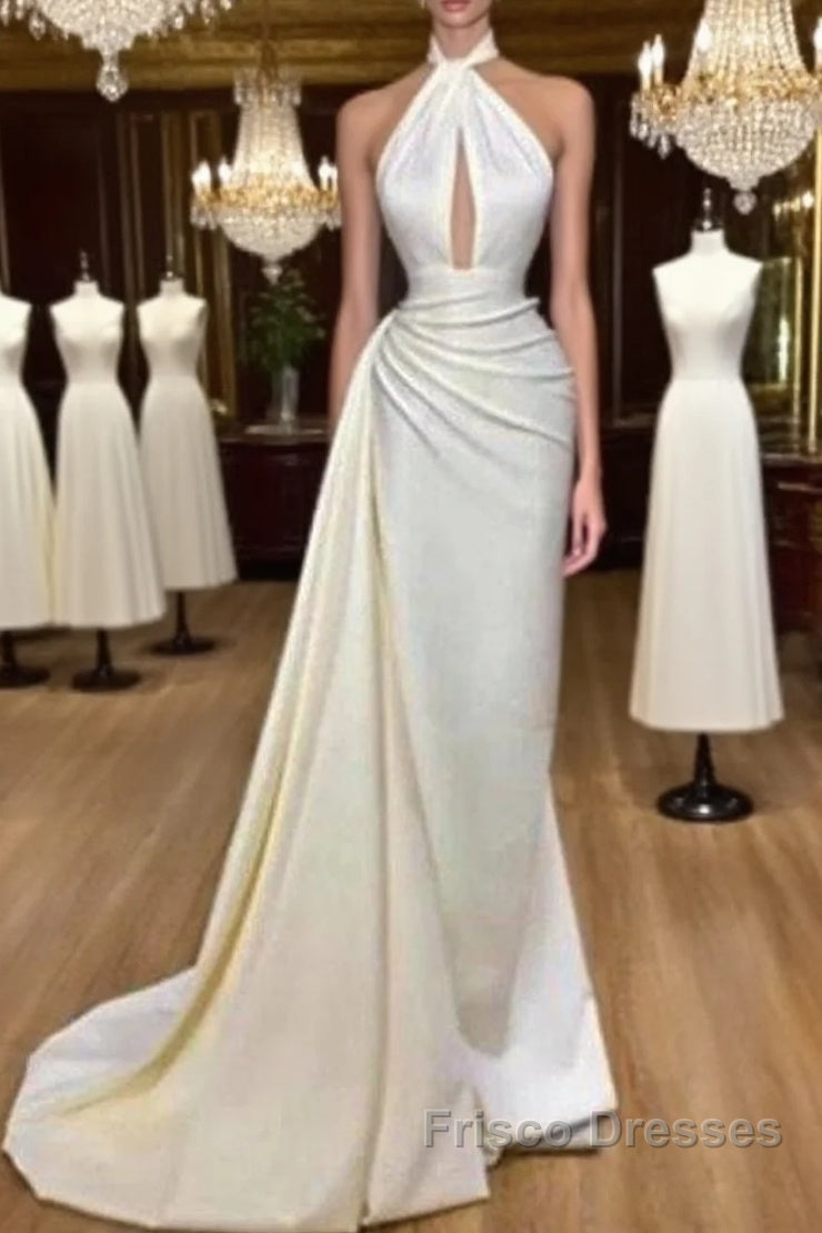 Backless Evening Dress Mermaid Halter Floor Length Satin Long Turkey Dubai Saudi Arabic Evening Gown Formal Prom Dress Main image