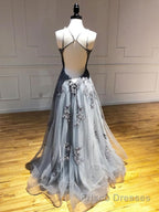 Backless Gray Lace Formal Prom Dresses, Backless Gray Lace Formal Evening Graduation Dresses