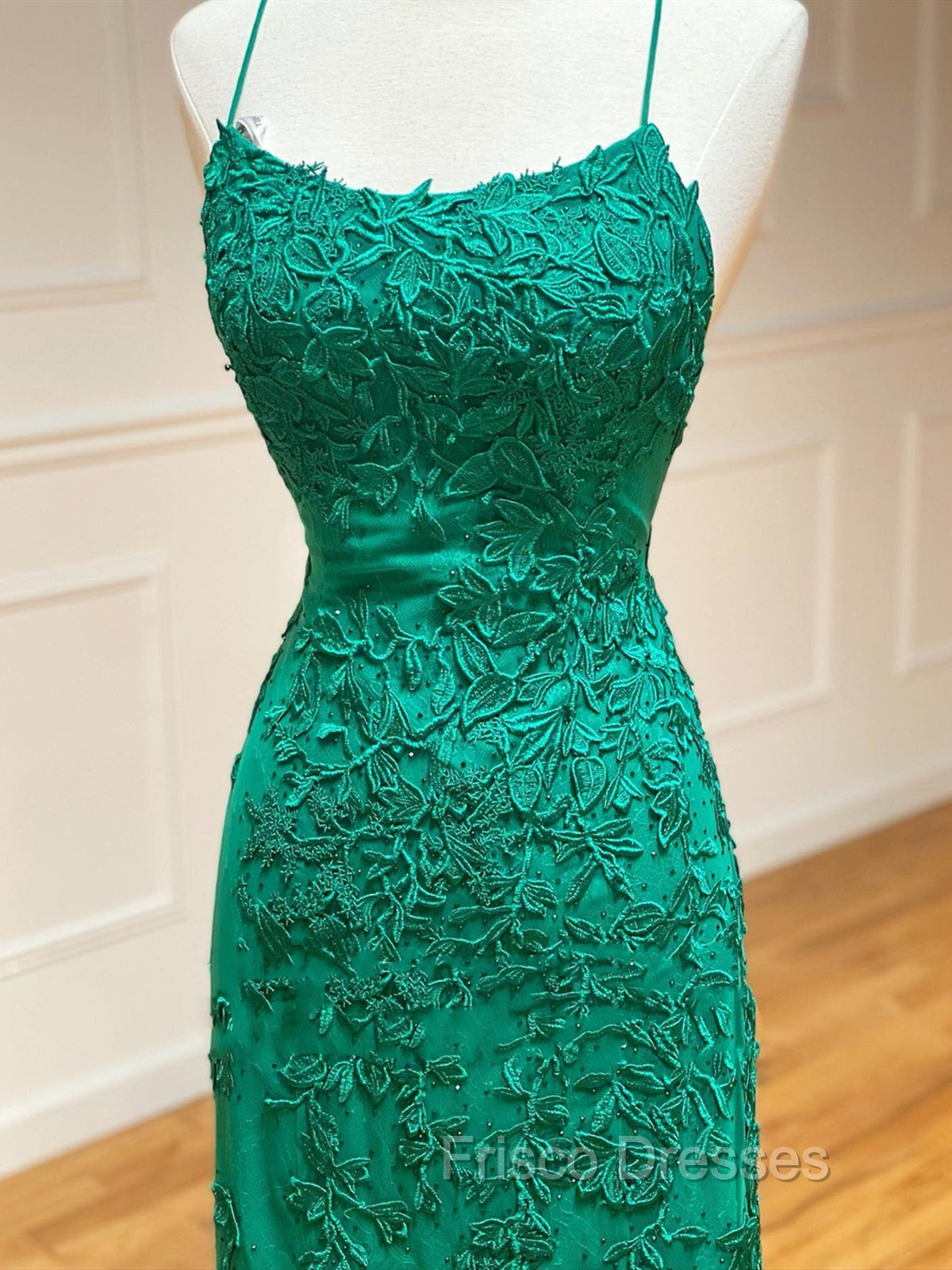 Backless Green Mermaid Lace Formal Prom Dress, Open Back Green Lace Mermaid Formal Evening Dress