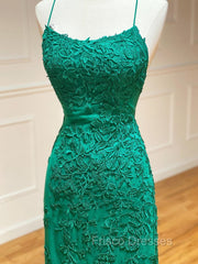 Backless Green Mermaid Lace Formal Prom Dress, Open Back Green Lace Mermaid Formal Evening Dress