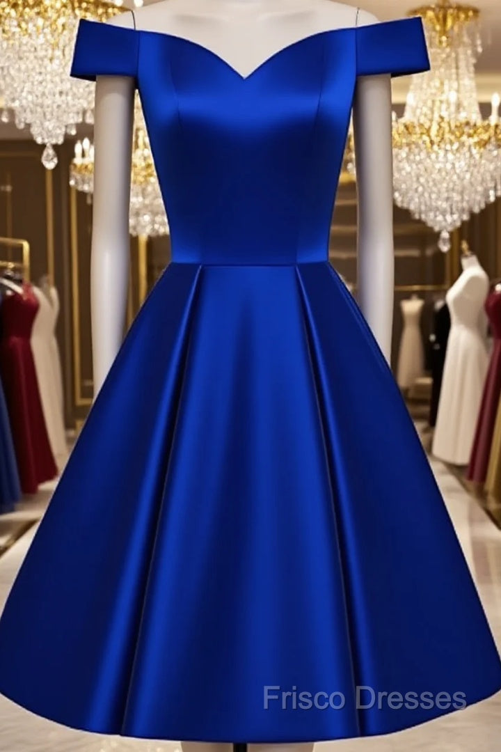 Backless Homecoming Dress,Royal Blue Beaded A Line Satin Cocktail Dress Main image