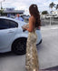 Mermaid Sexy Prom Dress Vintage Backless Lace Prom Dress,Gold Sequin Prom Dress