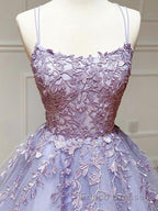 Backless Purple Lace Formal Prom Dresses, Open Back Purple Lace Formal Evening Dresses