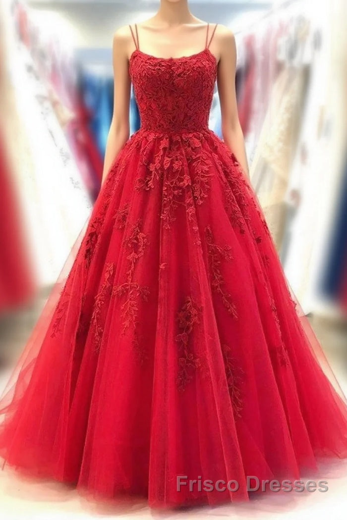Backless Red Lace Long Formal Prom Dresses, Red Lace Formal Dresses, Red Evening Dresses, Lace Ball Gown Main image