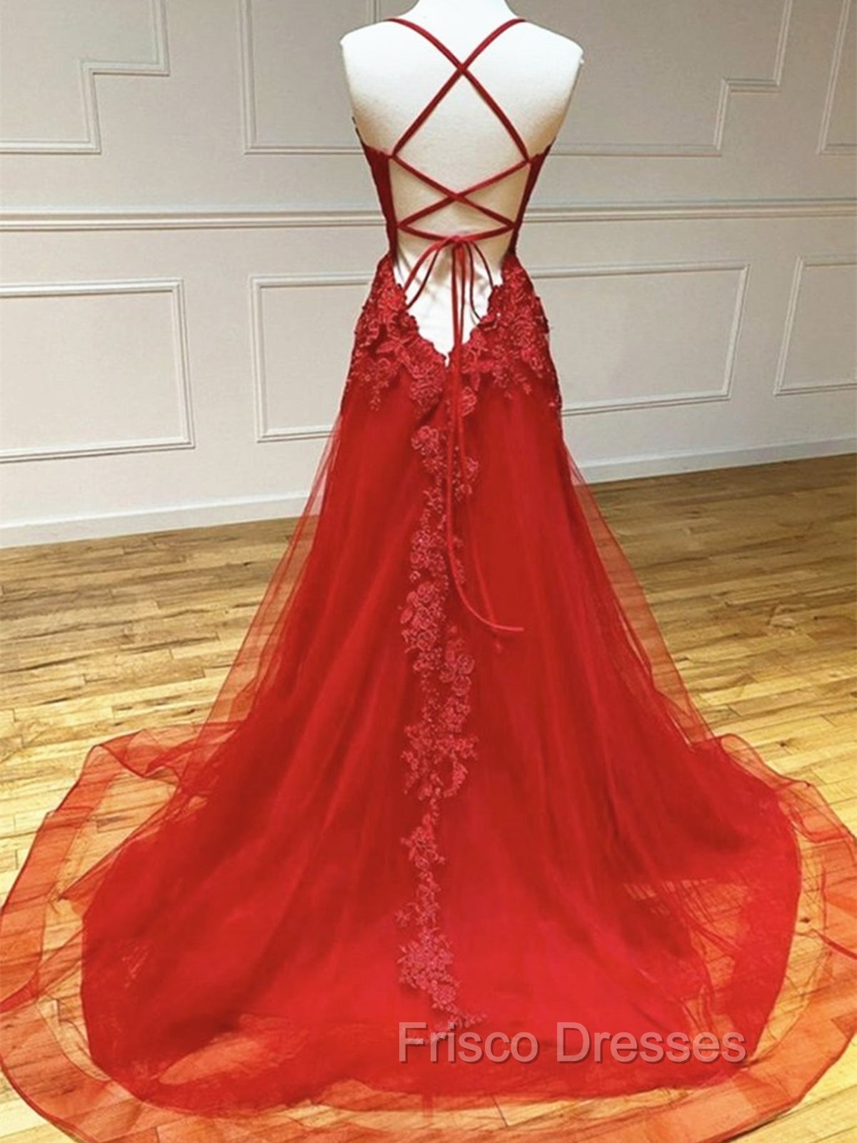Backless Red Lace Formal Prom Dress, Open Back Red Lace Formal Evening Dress