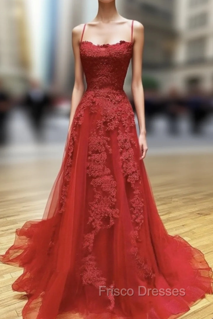 Backless Red Lace Formal Prom Dress, Open Back Red Lace Formal Evening Dress Main image