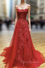 Backless Red Lace Formal Prom Dress, Open Back Red Lace Formal Evening Dress