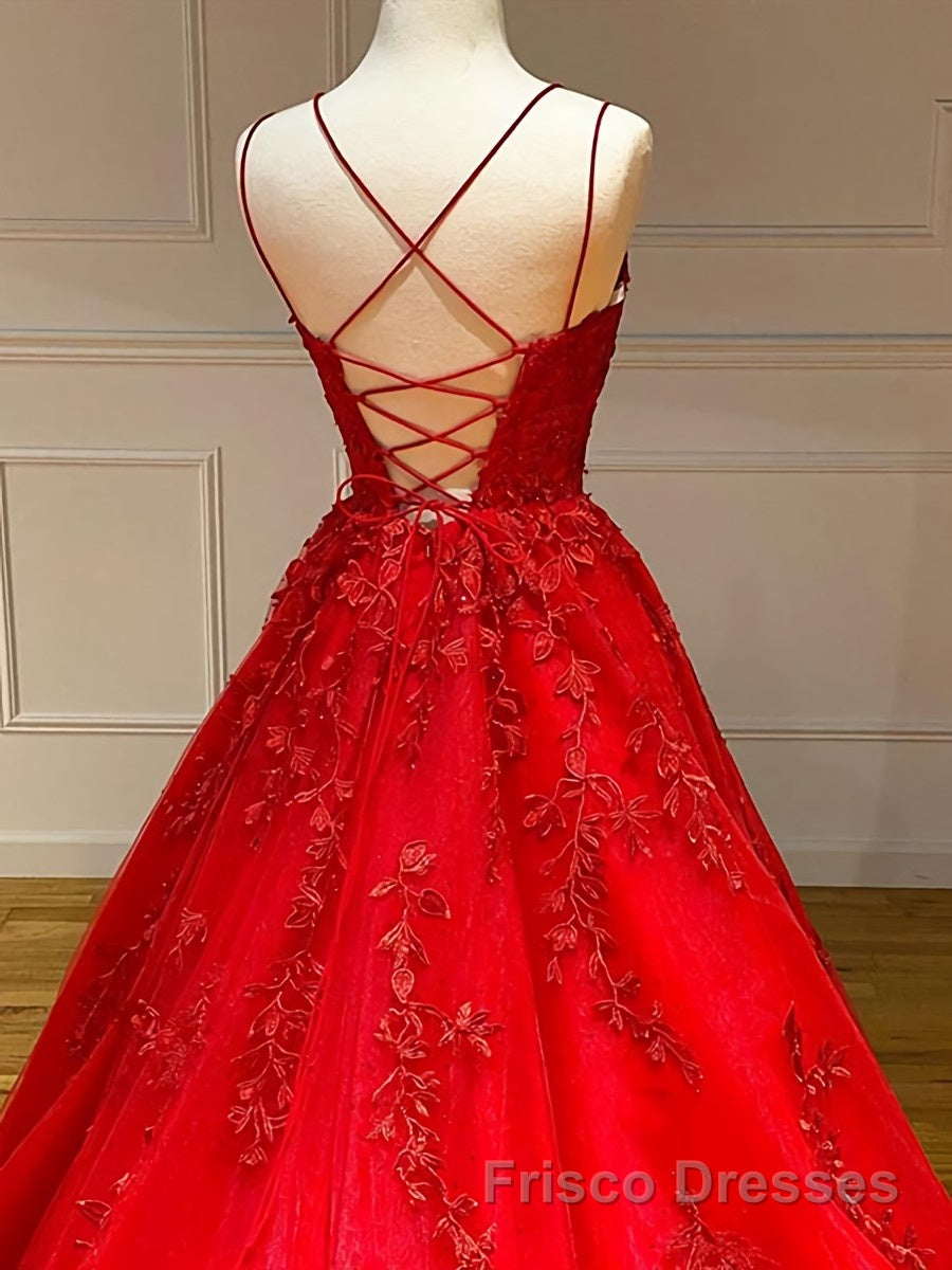 Backless Red Lace Formal Prom Dresses, Red Backless Lace Formal Evening Graduation Dresses