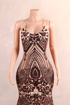 Backless Sequins Mermaid Formal Prom Dress Burgundy Party Evening Dress with Feather Chapel Train