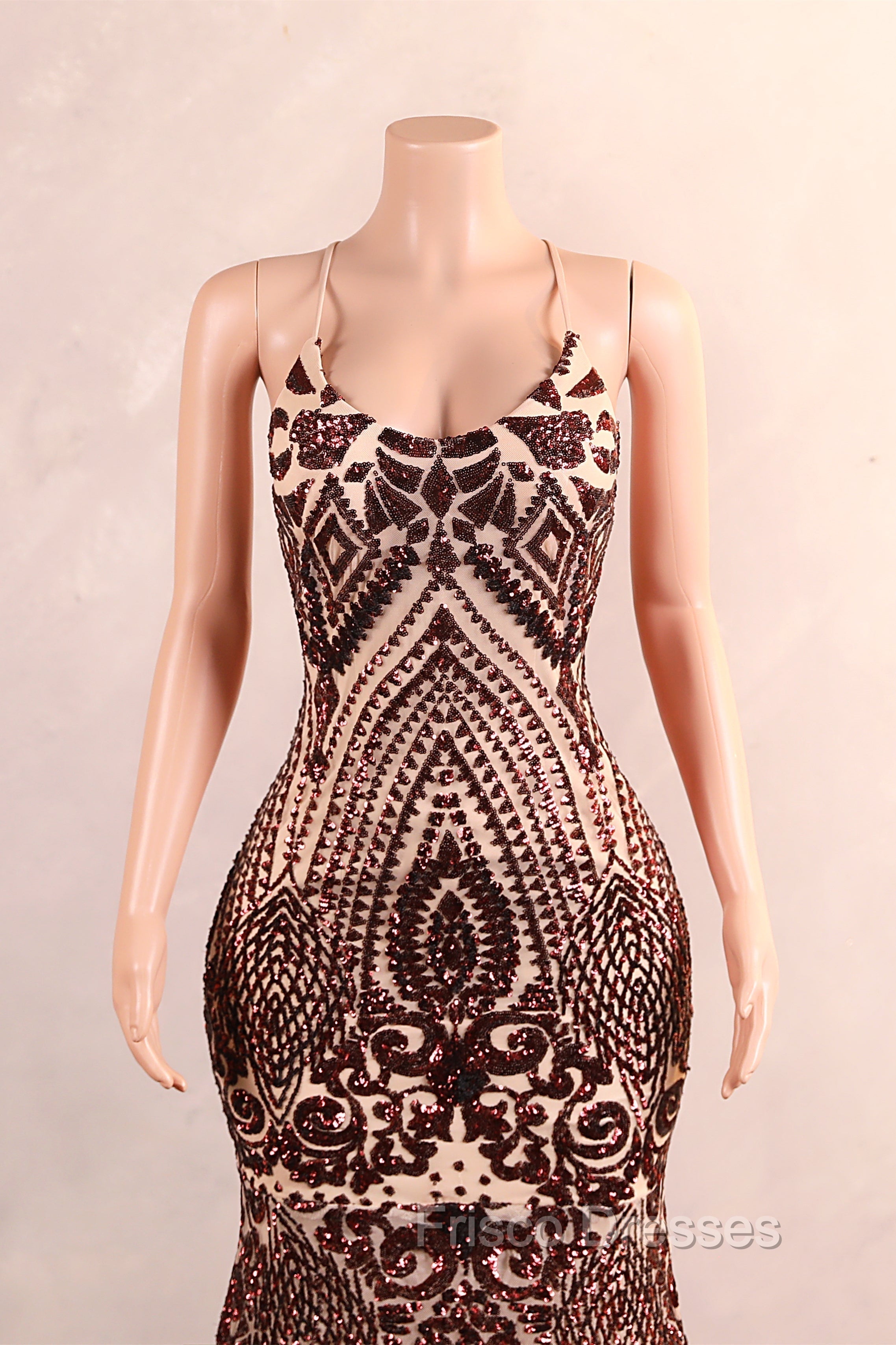 Backless Sequins Mermaid Formal Prom Dress Burgundy Party Evening Dress with Feather Chapel Train