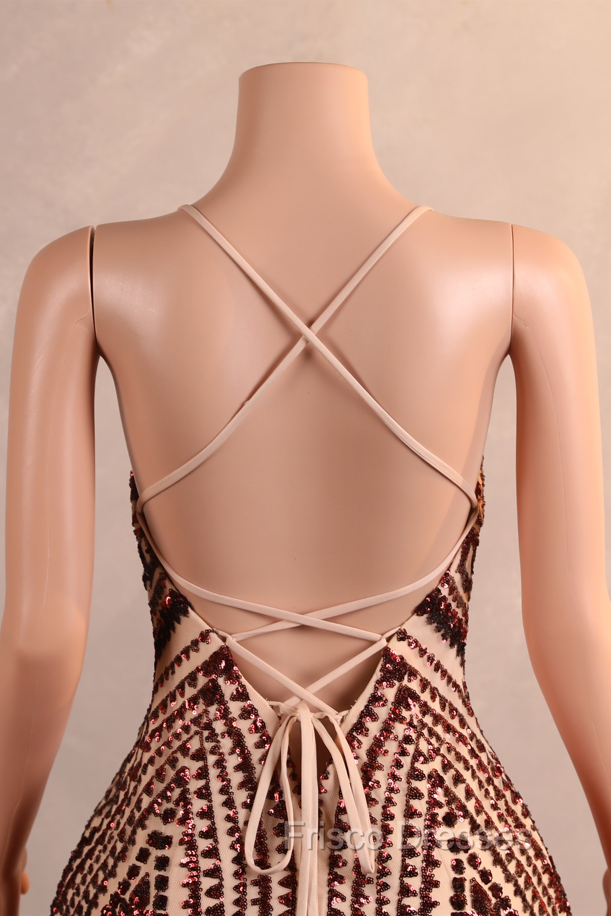 Backless Sequins Mermaid Formal Prom Dress Burgundy Party Evening Dress with Feather Chapel Train