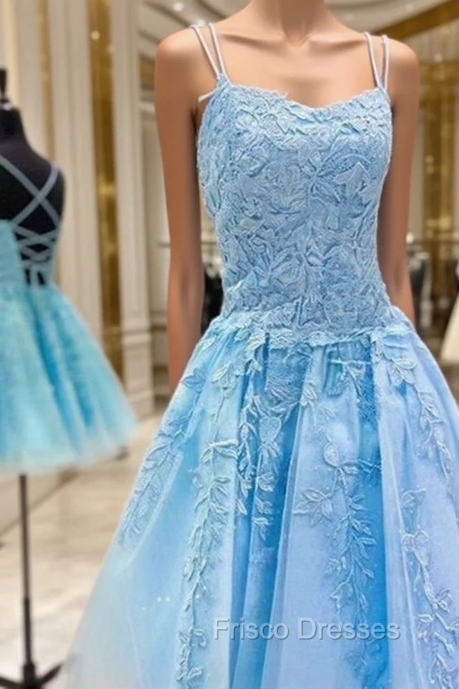 Backless Short Blue Lace Formal Prom Dress, Open Back Short Blue Lace Formal Graduation Dress Main image