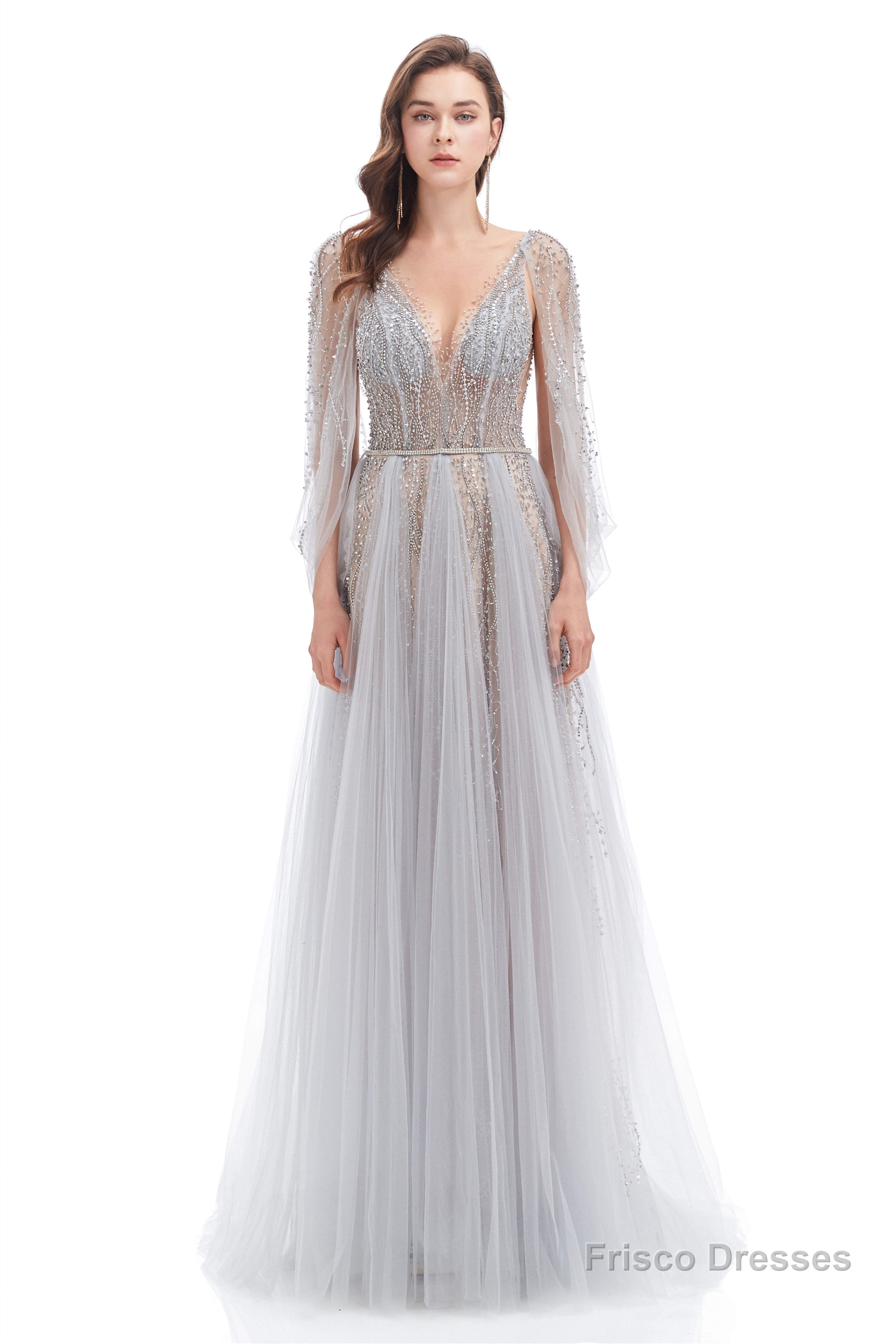 Backless V-neck Sequins Rhinestone Floor Length Prom Dresses Main image