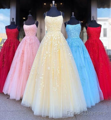 Backless Yellow Pink Blue Red Burgundy Lace Prom Dresses, Backless Lace Formal Evening Bridesmaid Dresses