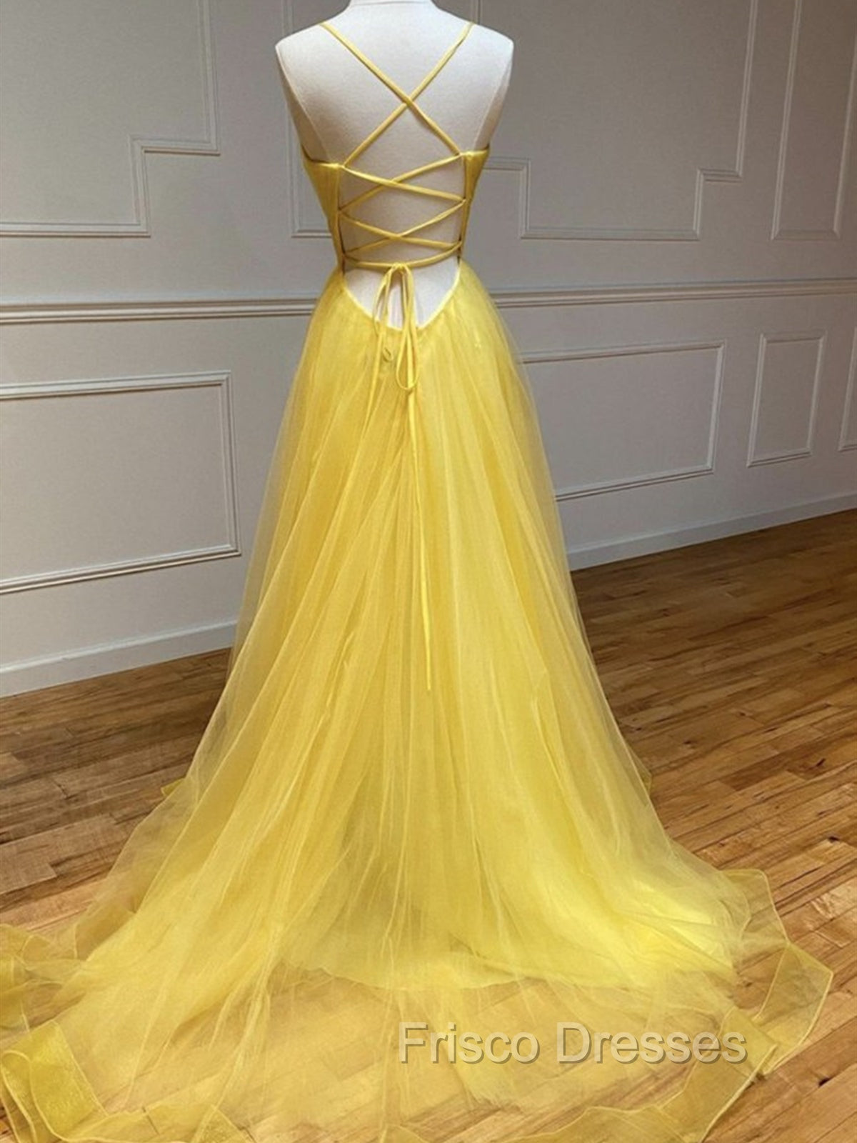 Backless Yellow Tulle Long Formal Evening Dress, Open Back Yellow Tulle Long Formal Prom Dress Secondary image