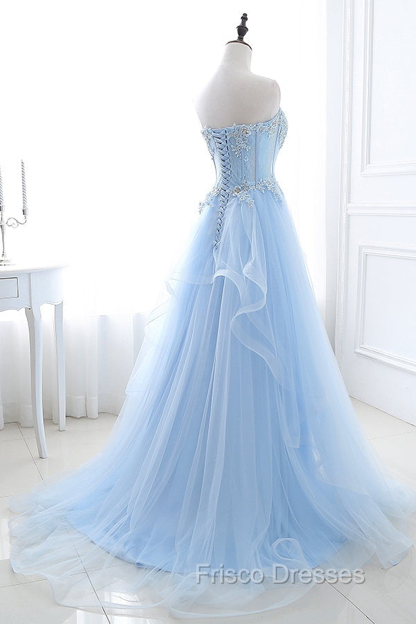 Light Blue Beaded Long Formal Prom Dress