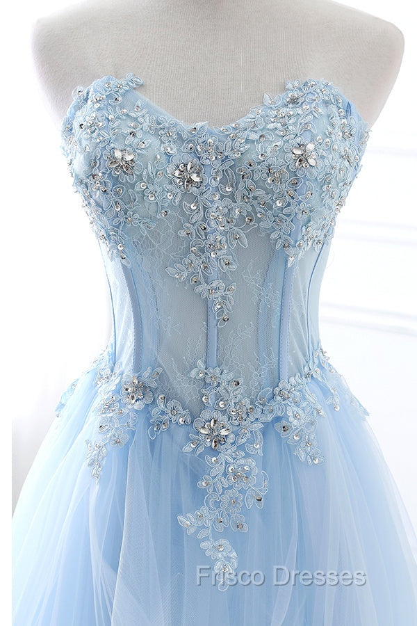 Light Blue Beaded Long Formal Prom Dress