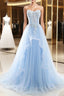 Light Blue Beaded Long Formal Prom Dress