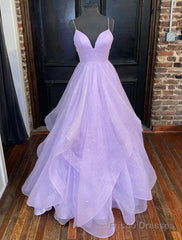 Ball Gown A-Line Prom Dresses Dress Formal Floor Length Sleeveless Tulle Backless With Pleats Ruffles