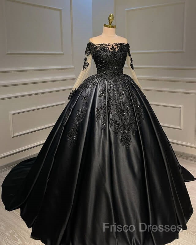 Ball Gown Appliques Long Sleeve Satin Dress Secondary image