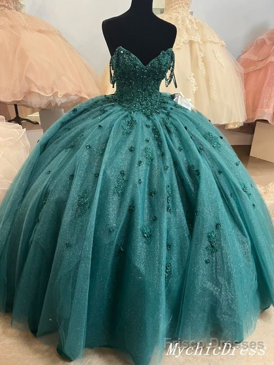 Ball Gown Beaded Green  Quinceanera Dress Spaghetti Straps Graduation Dresses Secondary image