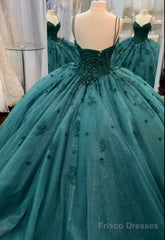 Ball Gown Beaded Green  Quinceanera Dress Spaghetti Straps Graduation Dresses