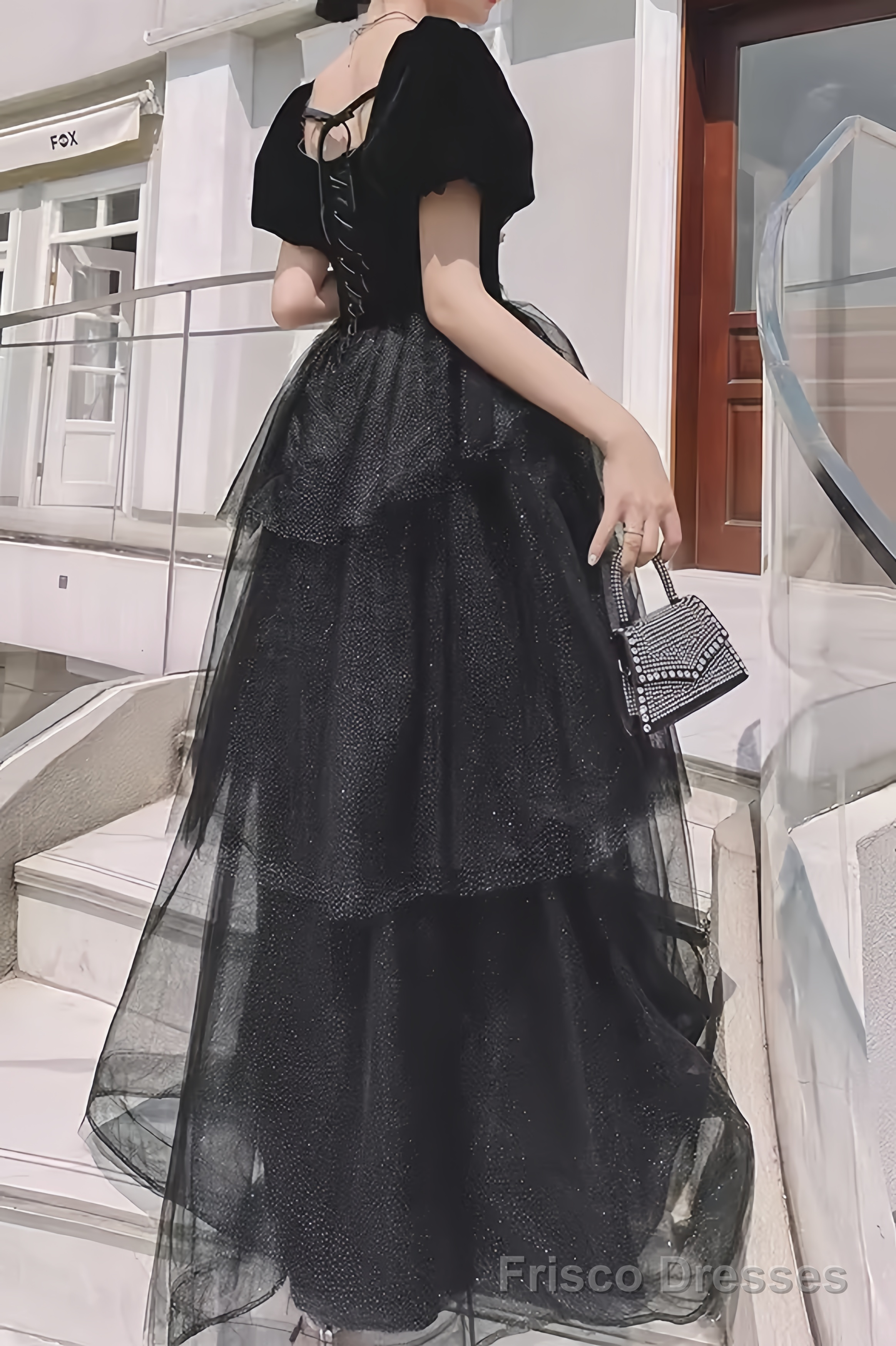 Ball Gown Black Prom Dress With Puffy Sleeves Long Prom Dresses Secondary image