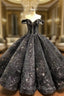 Ball Gown Black Sequins Off the Shoulder Appliques Formal Prom Dress